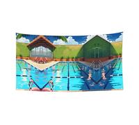 Drapeau imprimé flamant rose et piscine - Décoration de vacances - 177,8 x 88,9 cm - Bannière de Noël, anniversaire, fête