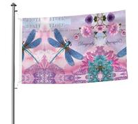 Drapeau imprimé fleur rose et libellule bleue 1,5 x 2,4 m, léger et durable, parfait pour la décoration extérieure et les événements