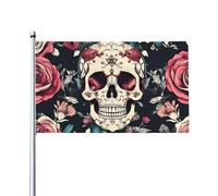 Drapeau imprimé floral et tête de mort, 1,5 x 0,9 m, drapeau décoratif unilatéral pour la journée nationale de la culture en plein air