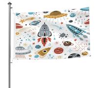 Drapeau imprimé fusées de dessin animé 1,5 x 2,4 m pour jardin, festival, maison, extérieur, décoration de Pâques en tissu
