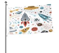 Drapeau imprimé fusées de dessin animé 61 x 91 cm pour jardin, festival, maison, extérieur, décoration de Pâques