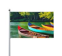 Drapeau imprimé lac avec bateaux, canoës, parc, 0,9 x 1,5 m, bannière décorative pour jardin, cour, décoration de fête intérieure et extérieure