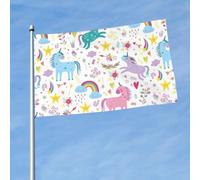Drapeau imprimé licornes rose de 1,5 x 0,9 m, drapeau décoratif simple face, accroché dans la pelouse intérieure et extérieure balcons