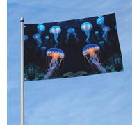 Drapeau imprimé méduses océan 0,9 x 1,5 m avec œillets en laiton, tissu à séchage rapide, pour cour, balcon, porche, fête