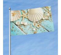 Drapeau imprimé océan, mer, plage, coquillages, étoile de mer, bleu 0,9 x 1,5 m avec œillets en laiton, tissu à séchage rapide, pour cour, balcon, porche, fête