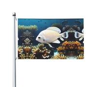 Drapeau imprimé poisson blanc doré (91,4 x 152,4 cm) - Idéal pour jardin, cour et décorations de vacances