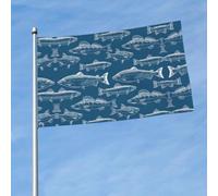 Drapeau imprimé poissons de l'océan 0,9 x 1,5 m avec œillets en laiton, tissu à séchage rapide, pour cour, balcon, porche, fête