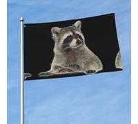 Drapeau imprimé raton laveur poilu 0,9 x 1,5 m avec œillets en laiton, tissu à séchage rapide, pour cour, balcon, porche, fête