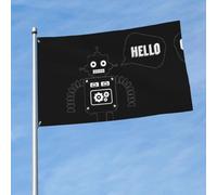 Drapeau imprimé robot noir 0,9 x 1,5 m avec œillets en laiton, tissu à séchage rapide, pour cour, balcon, porche, fête