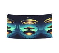Drapeau imprimé « Spacecraft descend » à suspendre - 177,8 x 88,9 cm - Bannière de fête de Noël - 180 x 90 cm