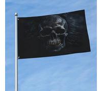 Drapeau imprimé tête de mort noir 1,5 x 0,9 m, drapeau de décoration simple face, accroché dans les balcons de pelouse d'intérieur et d'extérieur