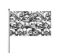 Drapeau imprimé tête de mort noir et blanc 1,5 x 0,9 m, drapeau décoratif unilatéral pour la journée nationale de la culture en plein air
