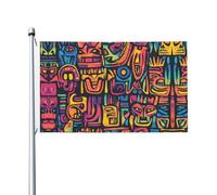 Drapeau imprimé totems exotiques double face avec œillets pour décoration de fête et patio - 0,9 x 1,5 m