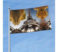 Drapeau imprimé Tour Eiffel de la ville de Paris - Bannière décorative pour jardin, porche, cour, fête murale, terrasse, extérieur et intérieur