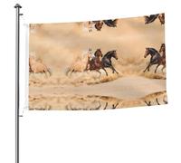 Drapeau imprimé trois chevaux de course 1,5 x 2,4 m, léger et durable, parfait pour la décoration extérieure et les événements