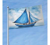 Drapeau imprimé voilier bleu de 1,5 x 0,9 m, drapeau décoratif simple face, accroché dans les balcons de pelouse d'intérieur et d'extérieur