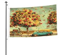 Drapeau imprimé voiture sous les arbres fruitiers 1,5 x 2,4 m | Bannière double face en polyester avec œillets pour jardin, cour, patio, fête