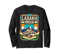 Drapeau Indien du Ladakh Monastère Himalaya Montagnes Vintage Art Manche Longue