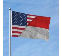 Drapeau indonésien américain plié, bannière de 90 x 150 cm, en polyester, double face, pour jardin, extérieur, maison, cour, festival, décoration