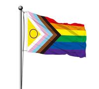 Drapeau intersexe LGBTQ+ de Progress Pride - 1,5 x 0,9 m - Avec œillets - Arc-en-ciel - Gay Pride - Pour bar, festival, fête, mois d'histoire, défilé, carnaval, décoration de jour du silence