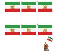 Drapeau Iran avec lion et soleil, 14 x 20 cm Drapeau du Lion royal iranien Ancien drapeau de la Perse Iran de style Pahlavi avec œillets en laiton pour décoration intérieure de voiture (6 pièces)