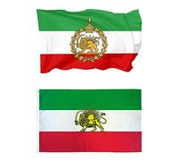 Drapeau iranien 3x5 pieds, ancien drapeau historique de l'Iran et drapeaux précédents de l'Iran avec couronne de lion et soleil, présentoir double face avec 2 œillets en laiton
