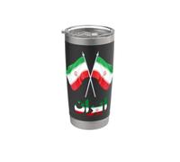 Drapeau iranien croisé avec inscription persane Gobelet isotherme en acier inoxydable double paroi