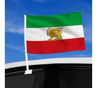 Drapeau Iranien Pour Voiture - 35x45cm Mini Drapeau Iranien Avec Mât, Drapeaux Iraniens Pour Vitres De Voiture, Petits Drapeaux DeVoiture Du Vieux Soleil Du Lion D'iran Pour La Fenêtre LaVoiture