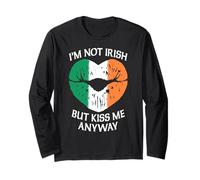 Drapeau Irlandais Im Not Irish But Kiss Me Anyway pour la Saint-Patrick Manche Longue