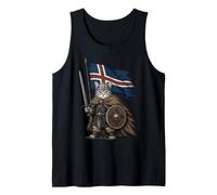 Drapeau islandais Viking Chat Guerrier Islande Mythologie Nordique Débardeur