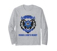 Drapeau Israël en Forme de cœur du Lion - Étoile de David - Patriotisme juif Manche Longue