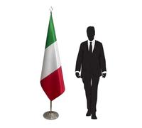 Drapeau Italie avec mât et pied robuste - drapeau national pour ambassades, consulats, institutions publiques, cérémonies officielles, réunions diplomatiques et événements protocolaires. Code CN2-IT-L