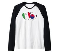 Drapeau Italien coréen en Forme de cœur avec Double Drapeau Italien Manche Raglan