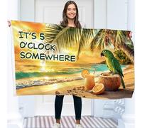 Drapeau « It's 5 Oclock Somewhere » - Drapeau amusant - Drapeau de fête perroquet - Polyester 110Den - Impression double face - 2 œillets en laiton, grand format 1,5 x 0,9 m