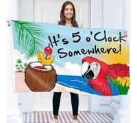 Drapeau « It's 5 O'Clock Somewhere » - Drapeau humoristique - Impression recto verso - Polyester 90 g - Double couture - 2 œillets en laiton, grand format 1,5 x 0,9 m