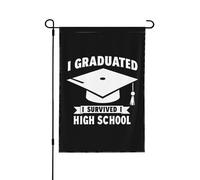 Drapeau « J’ai obtenu mon diplôme, j’ai survécu au lycée », Drapeau de jardin personnalisé 30 x 45 cm, double face, pour toutes les saisons