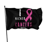 Drapeau « J'ai donné un coup de pied au cancer » 3 x 5 pieds avec deux œillets en laiton, double couture, couleurs vives, anti-décoloration