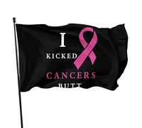 Drapeau « J'ai donné un coup de pied au cancer » 3 x 5 pieds avec deux œillets en laiton, double couture, couleurs vives, anti-décoloration