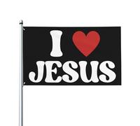 Drapeau « J'aime Jésus » Croix chrétienne 3x5 Drapeau extérieur Panneau de jardin Bannière de jardin
