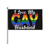Drapeau « J'aime mon mari gay » 3 x 5 pieds Bannière Affiche Toile de fond décorative Décoration murale Polyester Appliquer au jardin Cour Maison Dindoor Extérieur