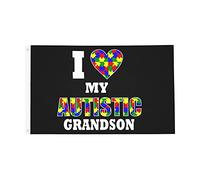 Drapeau J'Aime Mon Petit-Fils Autiste Bannière De Drapeaux Couleurs Resistant Exterieur Lavable Bannière À Œillets, Pour Jardin, Les Bureaux, Balcon, 90x150cm