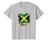 Drapeau Jamaïque éclaboussure Patriotique rétro T-Shirt, Enfant, Argent, 6 Ans
