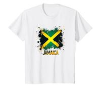 Drapeau Jamaïque éclaboussure Patriotique rétro T-Shirt, Enfant, Blanc, 10 Ans