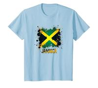 Drapeau Jamaïque éclaboussure Patriotique rétro T-Shirt, Enfant, Bleu Céleste, 4 Ans