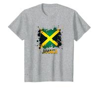 Drapeau Jamaïque éclaboussure Patriotique rétro T-Shirt, Enfant, Gris Chiné, 4 Ans