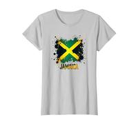 Drapeau Jamaïque éclaboussure Patriotique rétro T-Shirt, Femme, Argent, XS