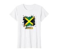 Drapeau Jamaïque éclaboussure Patriotique rétro T-Shirt, Femme, Blanc, XS