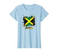 Drapeau Jamaïque éclaboussure Patriotique rétro T-Shirt, Femme, Bleu Céleste, XS