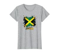 Drapeau Jamaïque éclaboussure Patriotique rétro T-Shirt, Femme, Gris Chiné, XS