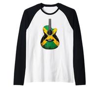 Drapeau Jamaïque Guitare Acoustique Rétro Drapeau Jamaïque Manche Raglan